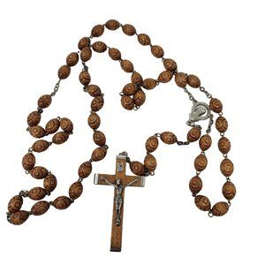 Roma Catholic Rosary Beads Carved Wood Made in Italy Religious Jewelry 7672